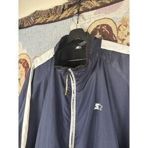 Starter Vintage Men’s Full Zip Windbreaker Jacket Blue Running Size Large